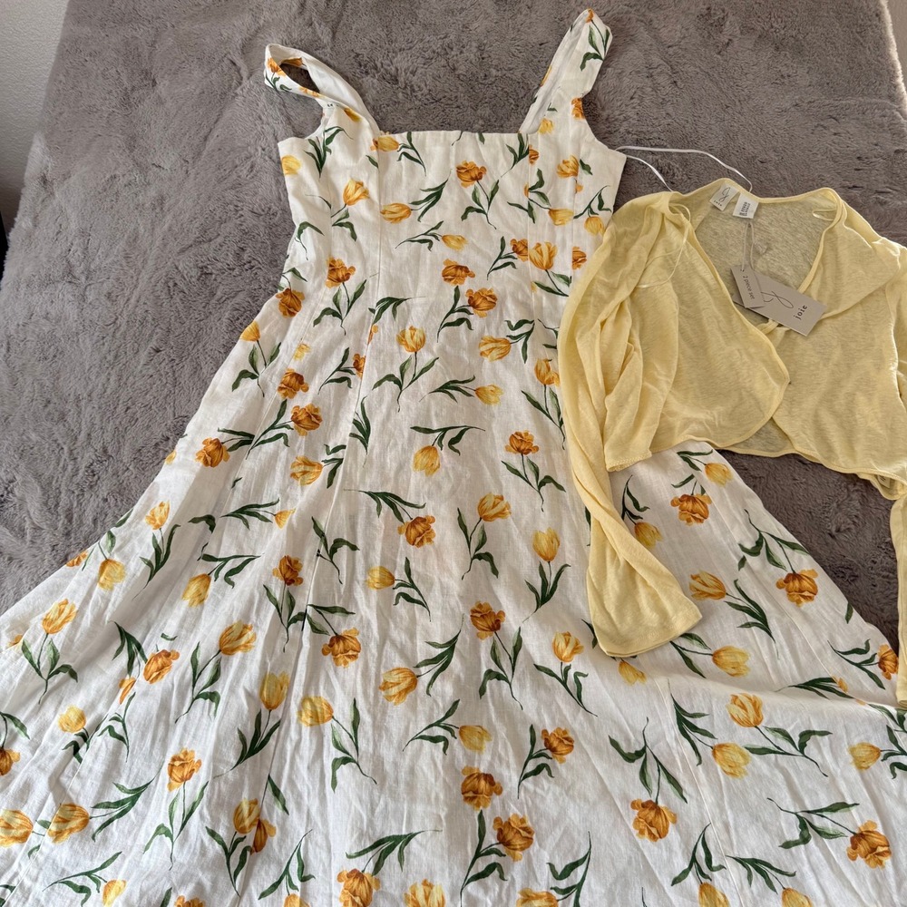 Floral Square-Neck Midi Dress in Yellow Tulip - Picture 9 of 9